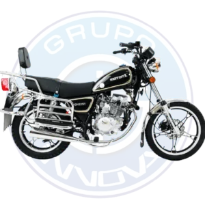 Parte frontal de la moto Motor 1 GNE 151 GS destacando su diseño moderno y faro principal.