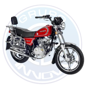 Vista trasera de la moto con estructura firme y diseño ideal para trabajo diario.