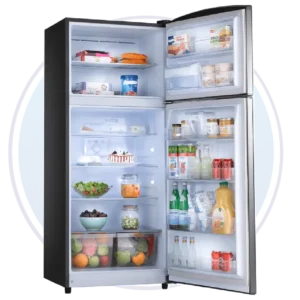 Interior de refrigeradora Indurama RI-480 MF con bandejas de vidrio