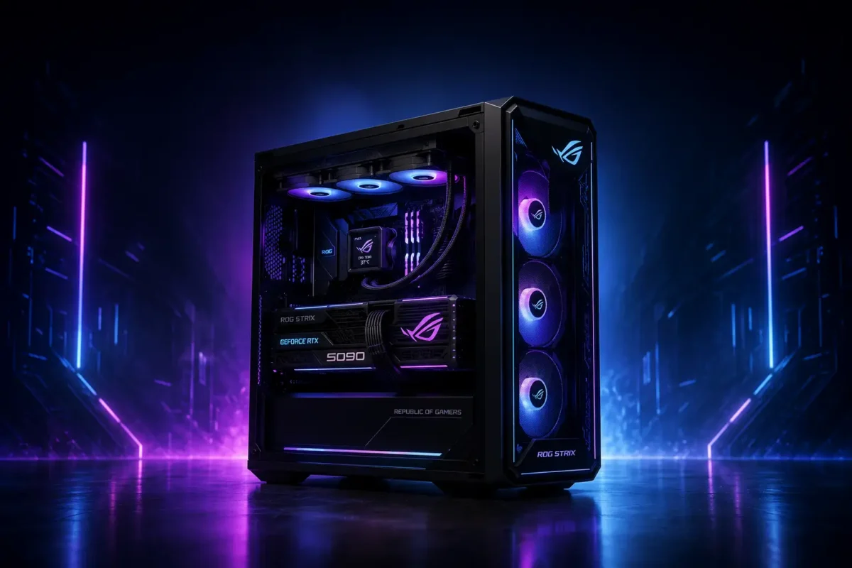 PC Gamer de alto rendimiento con iluminación RGB, ideal para videojuegos, streaming y creación de contenido, disponible en Grupo Innova.